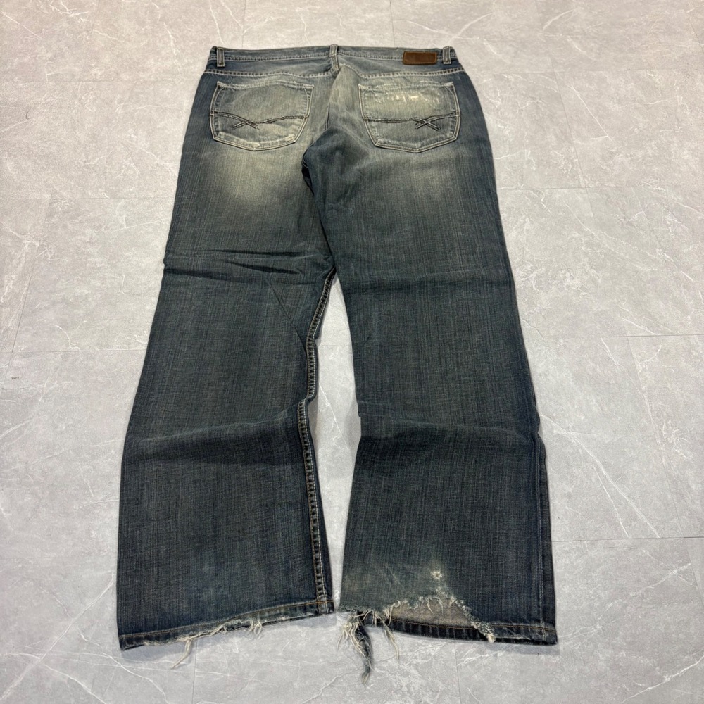 BKE Derek Relaxed Fit Jeans Mens 36x32 Dark Wash Distressed Wide Leg Denim